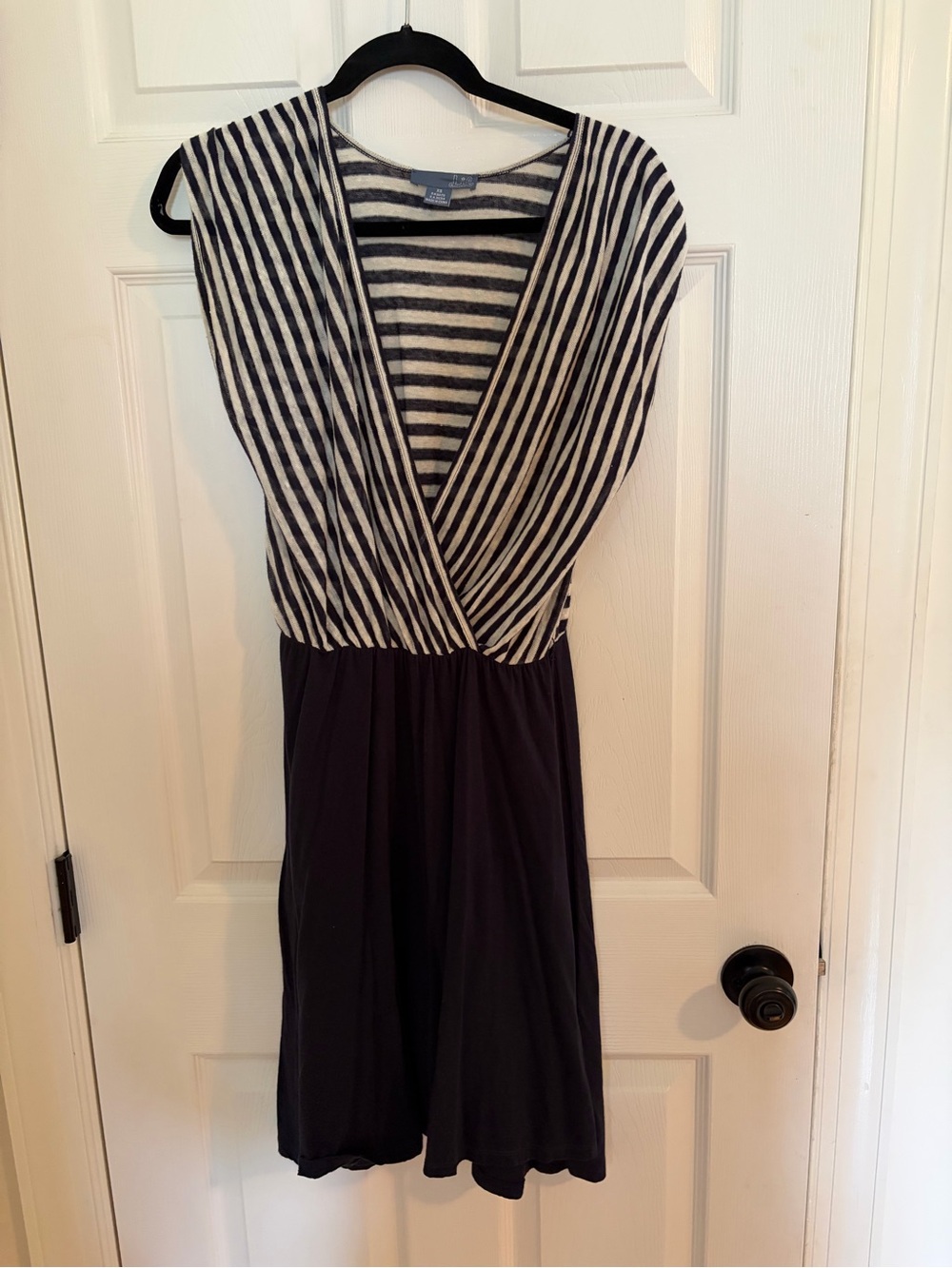Anthropologie Lil navy and White Striped V-Neck Dress XS